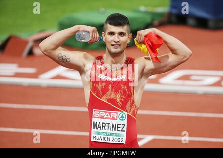 Asier Martinez di Spagna medaglia d'oro durante l'atletica, 110m Hurdles uomini al Campionato europeo di Monaco 2022 il 17 agosto 2022 a Monaco di Baviera, Germania - Foto: Laurent Lairys/DPPI/LiveMedia Foto Stock