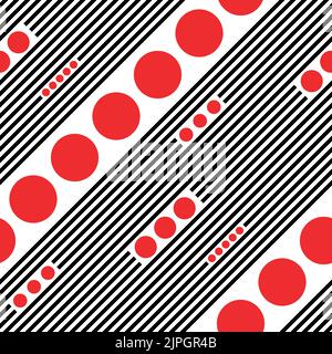 Striscia diagonale e motivo circolare senza giunture. Sfondo Vector nero e rosso Illustrazione Vettoriale