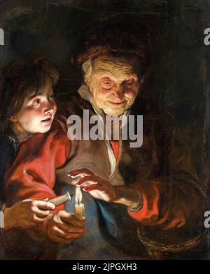 Peter Paul Rubens, Old Woman and Boy with Candles, pittura in olio su pannello, 1616-1617 Foto Stock