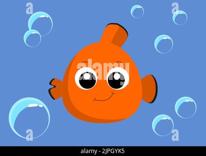 Cartoon con pesce bolla d'arancia in acqua Illustrazione Vettoriale