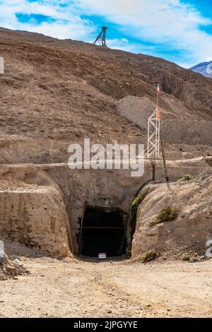 L'ingresso sotterraneo al sito di incidente della miniera di San Jose 2010 vicino a Copiapo, Cile, in uso al momento dell'incidente. Foto Stock