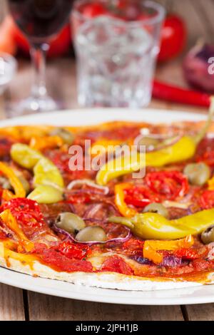 pizza, pizza diavolo, pizze Foto Stock