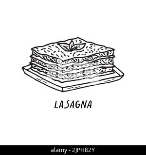 Illustrazione vettoriale della cucina italiana disegnata a mano. Lasagne. Illustrazione Vettoriale