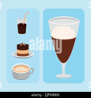 set di icone per la giornata internazionale del caffè Illustrazione Vettoriale