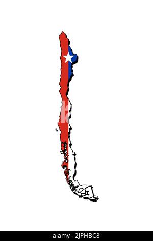 Silhouette della mappa del Cile con la sua bandiera Foto Stock