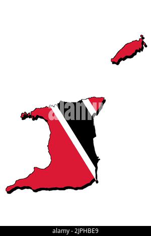 Silhouette della mappa di Trinidad e Tobago con la sua bandiera Foto Stock