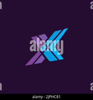 Un vettore del logo ' X' in formato lettera su sfondo viola Illustrazione Vettoriale