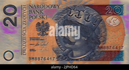 20 banconota zloty lucidata per il design Foto Stock