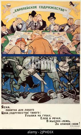 Propaganda sovietica (1952). Poster russo - "Comunità europea", illustrazione di Ivan Semenov. Foto Stock