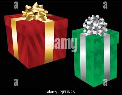 Un'illustrazione vettoriale di due regali imballati di Natale della scatola del regalo. Illustrazione Vettoriale