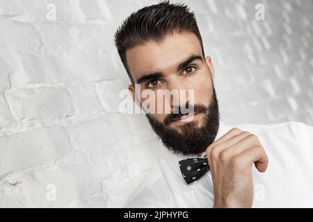uomo, cravatta d'arco, barbuto, ragazzo, uomini, cravatte ad arco, beardeds Foto Stock