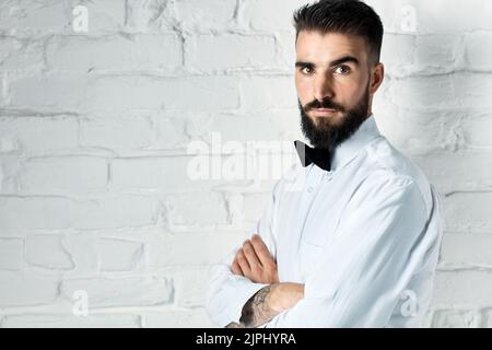 uomo, cravatta d'arco, barbuto, ragazzo, uomini, cravatte ad arco, beardeds Foto Stock