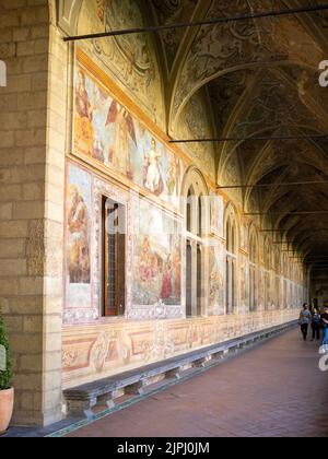 Affreschi murali del Chiostro Maiolicato o del Chiostro delle Clarisse, del complesso monumentale di Santa Chiara, Napoli Foto Stock