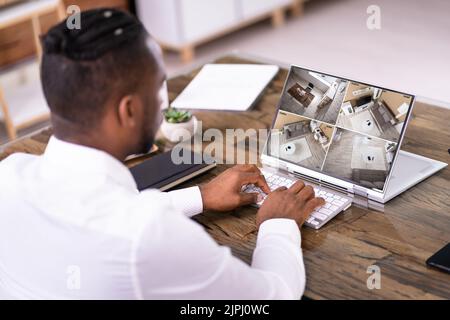 Sistema di sicurezza telecamera TVCC e sorveglianza allarmi sullo schermo Foto Stock