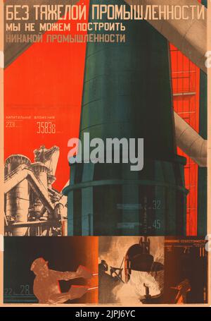 Poster vintage - Russia / Soviet di Gustavs Klucis (1895-1938). Poster di propaganda russa. Senza Heavy Industry non possiamo costruire alcun settore. Poster russo vintage 1920-1930s. Foto Stock