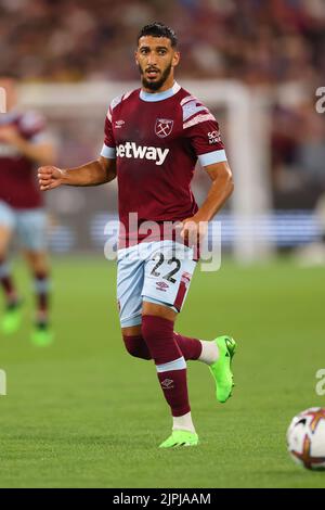 London Stadium, Londra, Regno Unito. 18th ago, 2022. Europa Conference League calcio West Ham contro Viborg FF: Ha detto Benrahma di West Ham United Credit: Action Plus Sports/Alamy Live News Foto Stock