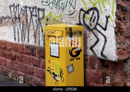 posta, casella postale, graffiti, deutsche post, e-mail, mailboxs, graffite Foto Stock