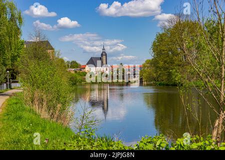 rochlitz, zwickauer mulde, rochlitzs, zwickauer muldes Foto Stock