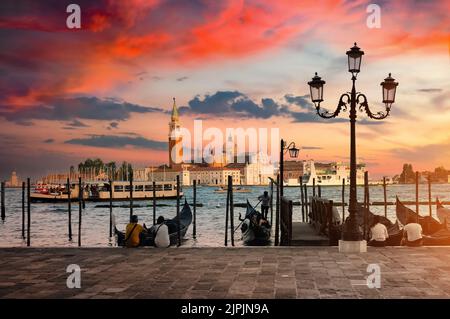 tramonto, molo, venezia, tramonti, moli, venici Foto Stock