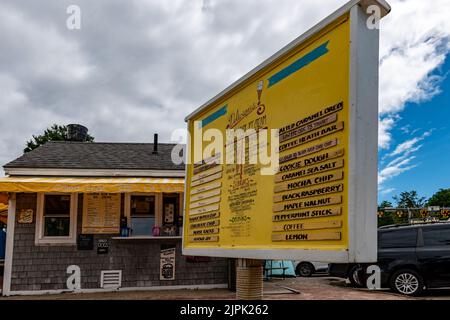 Un menu fuori dal C-Man (Common Man) gelato fatto a Meredith, Belknap County, New Hampshire. Foto Stock