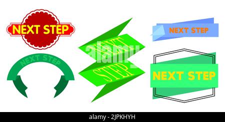 Set di barre multifunzione con testo Next Step (Passo successivo). Modello banner. Etichetta adesiva. Segnale. Illustrazione Vettoriale