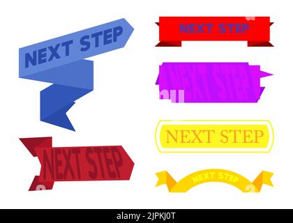 Set di barre multifunzione con testo Next Step (Passo successivo). Modello banner. Etichetta adesiva. Segnale. Illustrazione Vettoriale