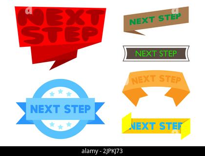 Set di barre multifunzione con testo Next Step (Passo successivo). Modello banner. Etichetta adesiva. Segnale. Illustrazione Vettoriale