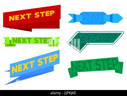 Set di barre multifunzione con testo Next Step (Passo successivo). Modello banner. Etichetta adesiva. Segnale. Illustrazione Vettoriale
