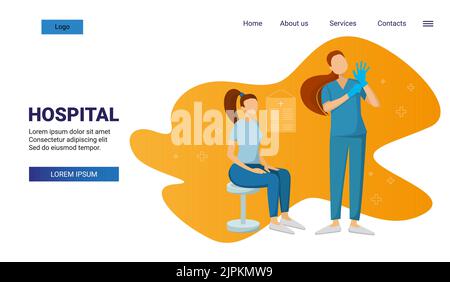 paziente alla nomina dei medici il medico mette i guanti sullo sfondo di un poster medico Illustrazione Vettoriale