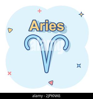 Vector cartoon aries zodiac icona in stile fumetto. Il segno astrologico illustrazione pittogramma. Oroscopo ariete business effetto splash concept. Illustrazione Vettoriale