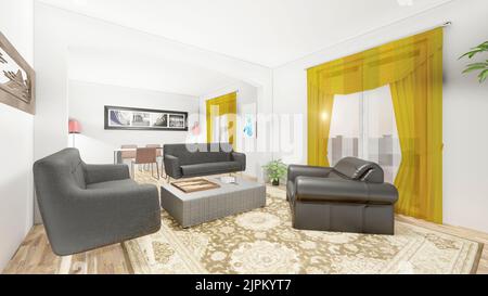 Interni moderni. Soggiorno moderno nel 3D Foto Stock