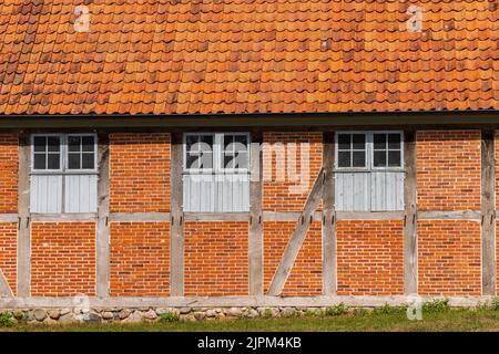 Casa a graticcio sfondo con finestre e porte Foto Stock