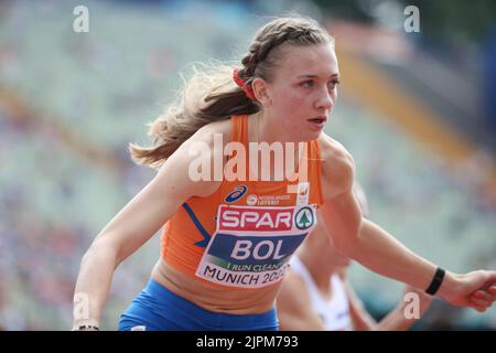 Femke Bol of Netherlands durante l'Atletica, 400m Hurdles delle Donne al Campionato europeo di Monaco 2022 il 18 agosto 2022 a Monaco di Baviera, Germania - Foto: Laurent Lairys/DPPI/LiveMedia Foto Stock