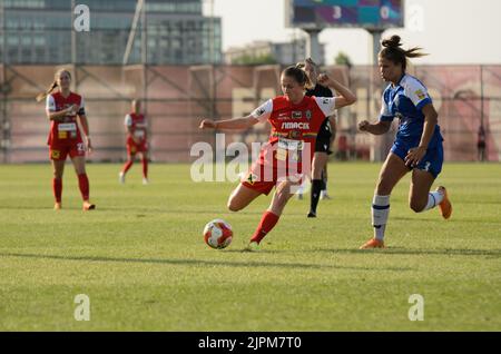 Pölten vs ZFK Ljuboten 7 - 0 (3 - 0 tempo parziale) 18 ago 2022 at 15:00:00 UTC, Petar Miloshevski Training Centre Skopje, Macedonia. La partita è una p Foto Stock