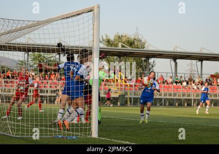 Pölten vs ZFK Ljuboten 7 - 0 (3 - 0 tempo parziale) 18 ago 2022 at 15:00:00 UTC, Petar Miloshevski Training Centre Skopje, Macedonia. La partita è una p Foto Stock