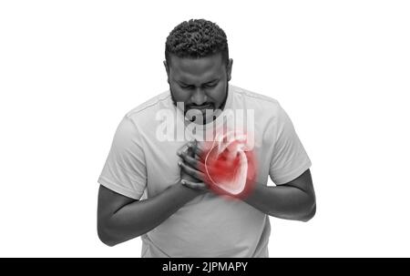 uomo afroamericano che soffre di dolore al cuore Foto Stock