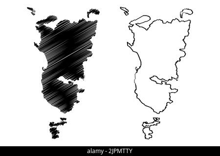 Isola di Eriskay (Regno Unito di Gran Bretagna e Irlanda del Nord, Scozia, Ebridi esterne) illustrazione vettoriale mappa, schizza isola di Eirík Illustrazione Vettoriale