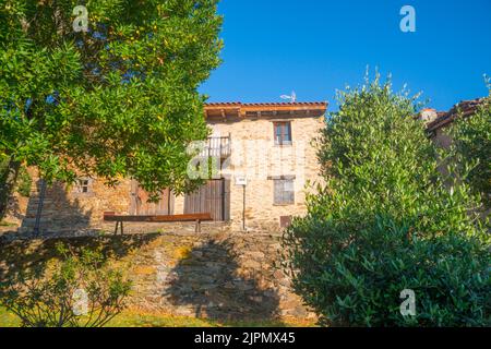 La facciata della casa. La Hiruela, provincia di Madrid, Spagna. Foto Stock