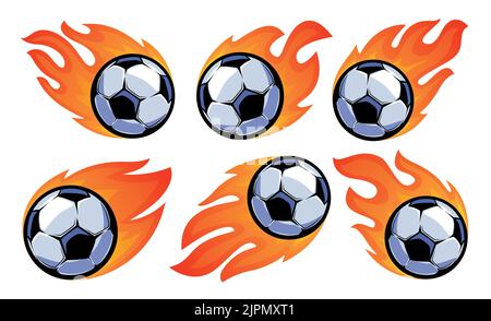 Palla da calcio in fiamme accese. Emblema da calcio o mascotte sportive. Illustrazione del vettore simbolo del gioco sportivo Illustrazione Vettoriale