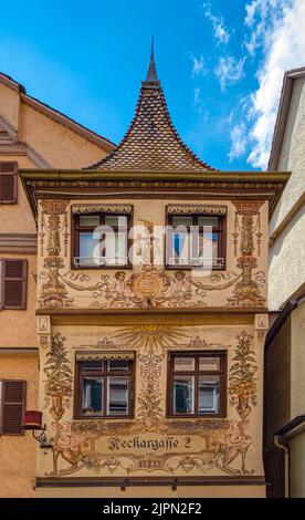 Dettagli dell'edificio nel centro storico di Tübingen. Baden Wuerttemberg, Germania, Europa Foto Stock