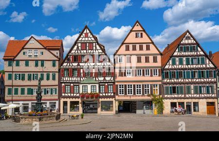 Case storiche sul mercato nel centro storico di Tübingen. Baden Wuerttemberg, Germania, Europa Foto Stock