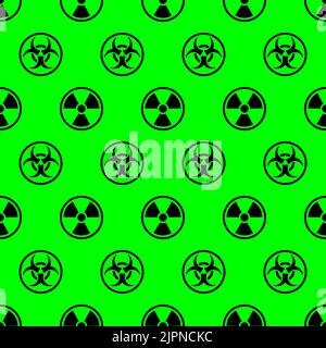 Schema di rischio biologico e di scorie radioattive senza cuciture. Segnale di rischio biologico e sfondo di pericolo nucleare. Illustrazione Vettoriale