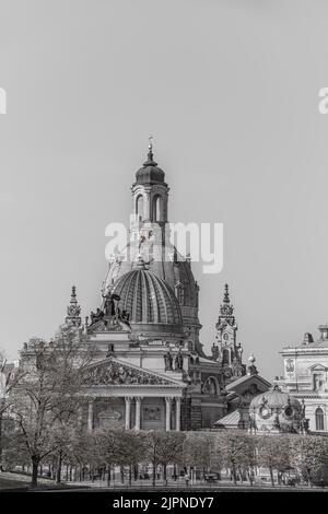 Immagine in bianco nero della Cattedrale Frauenkirche di Dresda, Sassonia, Germania Foto Stock