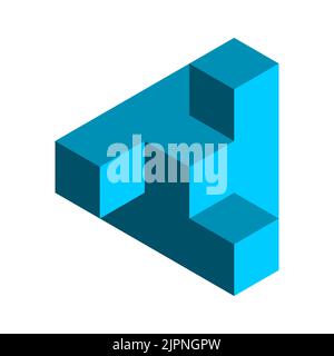 Triangolo blu a cubetti. Struttura con camere illusione ottica. Architettura, costruzione, concetto di costruzione. Forma isometrica geometrica. Vettore Illustrazione Vettoriale