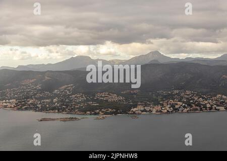 Vista sull'isola di Maiorca o Maiorca (Bendinat e Ses Illetes) da un volo Foto Stock