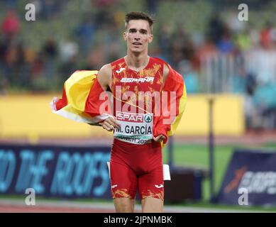 Monaco, Germania. 18th ago, 2022. Mario Garcia di Spagna finale Men's 1500m durante il Campionato europeo di Atletica 2022 il 15 agosto 2022 a Monaco di Baviera, Germania. Foto di Laurent Lairys/ABACAPRESS.COM Credit: Abaca Press/Alamy Live News Foto Stock