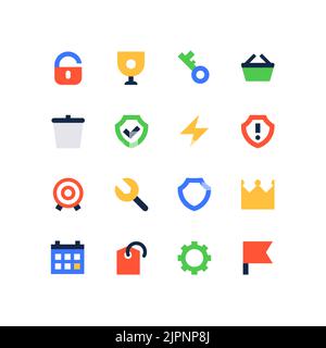 Ufficio lavoro e commercio - insieme di icone di stile di disegno piatto Illustrazione Vettoriale