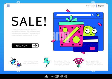Sconti e vendita - banner web colorato stile design piatto Illustrazione Vettoriale