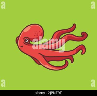 carino rosso polpo rum lontano. isolato cartone animato animale natura illustrazione. Adesivo piatto icona Design Premium Logo Vector. Personaggio mascotte Illustrazione Vettoriale
