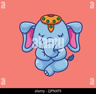 adorabile elefante che fa meditazione. isolato cartone animato illustrazione animale. Adesivo piatto icona Design Premium Logo Vector. Personaggio mascotte Illustrazione Vettoriale